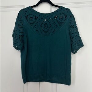 Boden Teal Crochet Knit Top